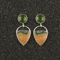 Jade Studs with Ocean Jasper Dangles